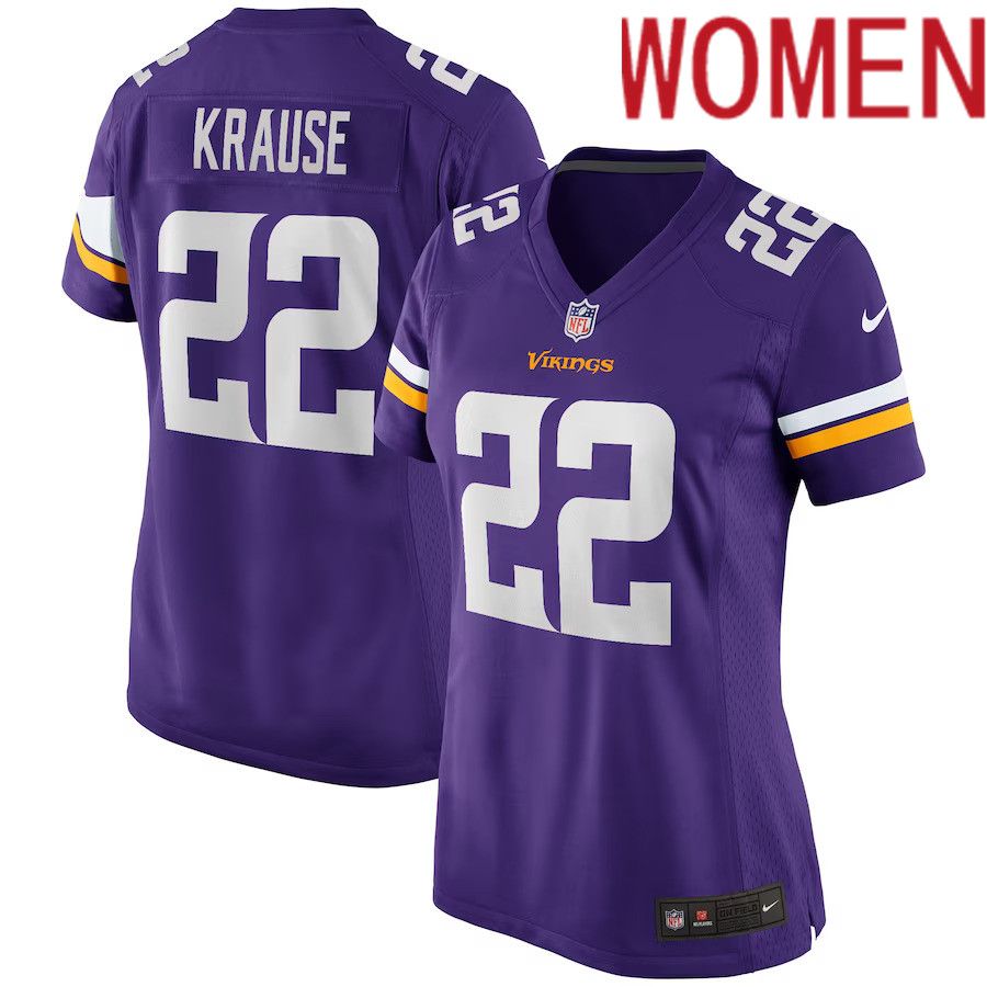 Women Minnesota Vikings #22 Paul Krause Nike Purple Game Retired Player NFL Jersey